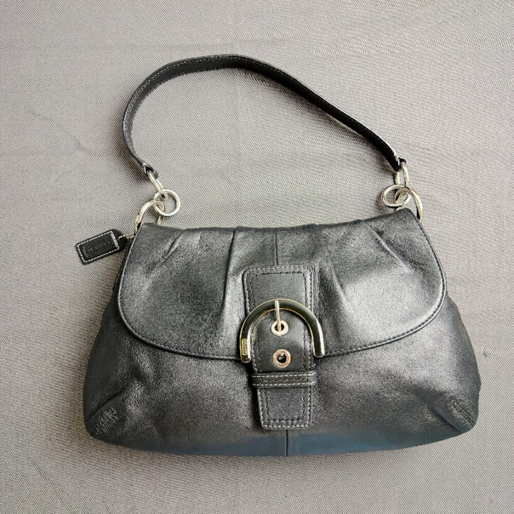 Coach Y2K Soho Black Leather Pleated Flap Hobo Bag F17217